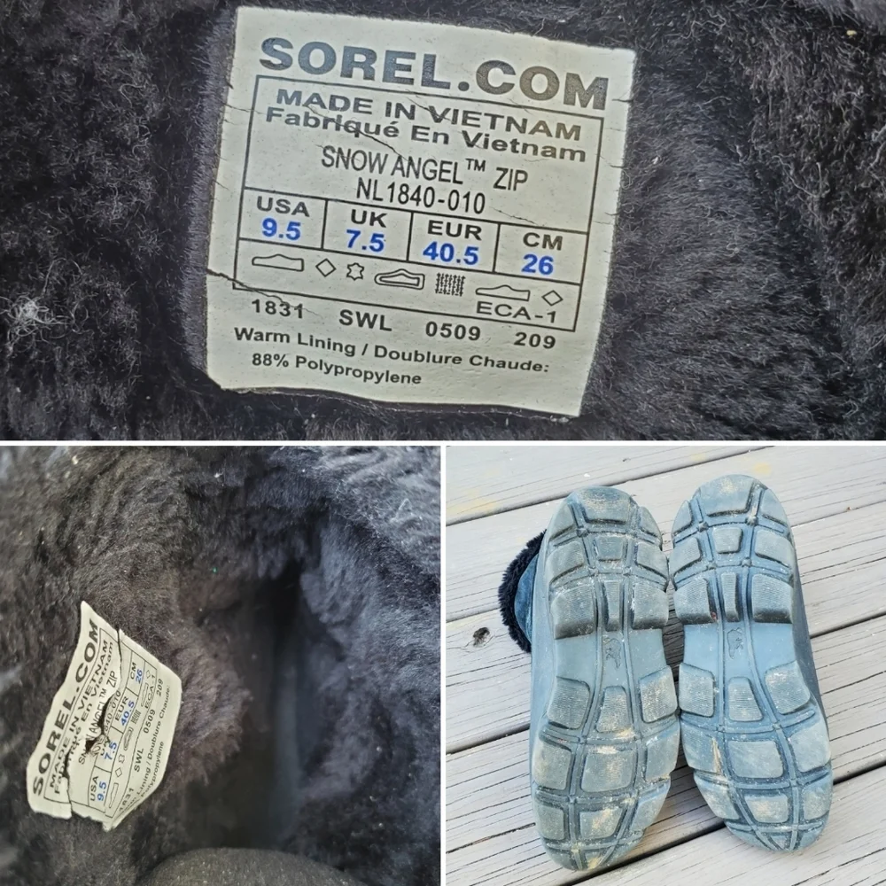 Sorel Snow Angel Black Suede Leather Faux Fur‎ Zip Snow Winter Duck Boots 9.5